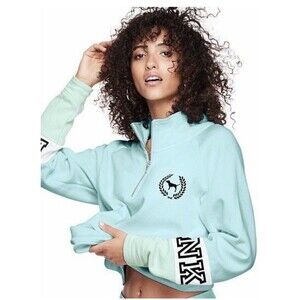 VICTORIA'S SECRET PINK 1/4 Zip Tunic Mock Neck Sweatshirt Top Blue Size XS